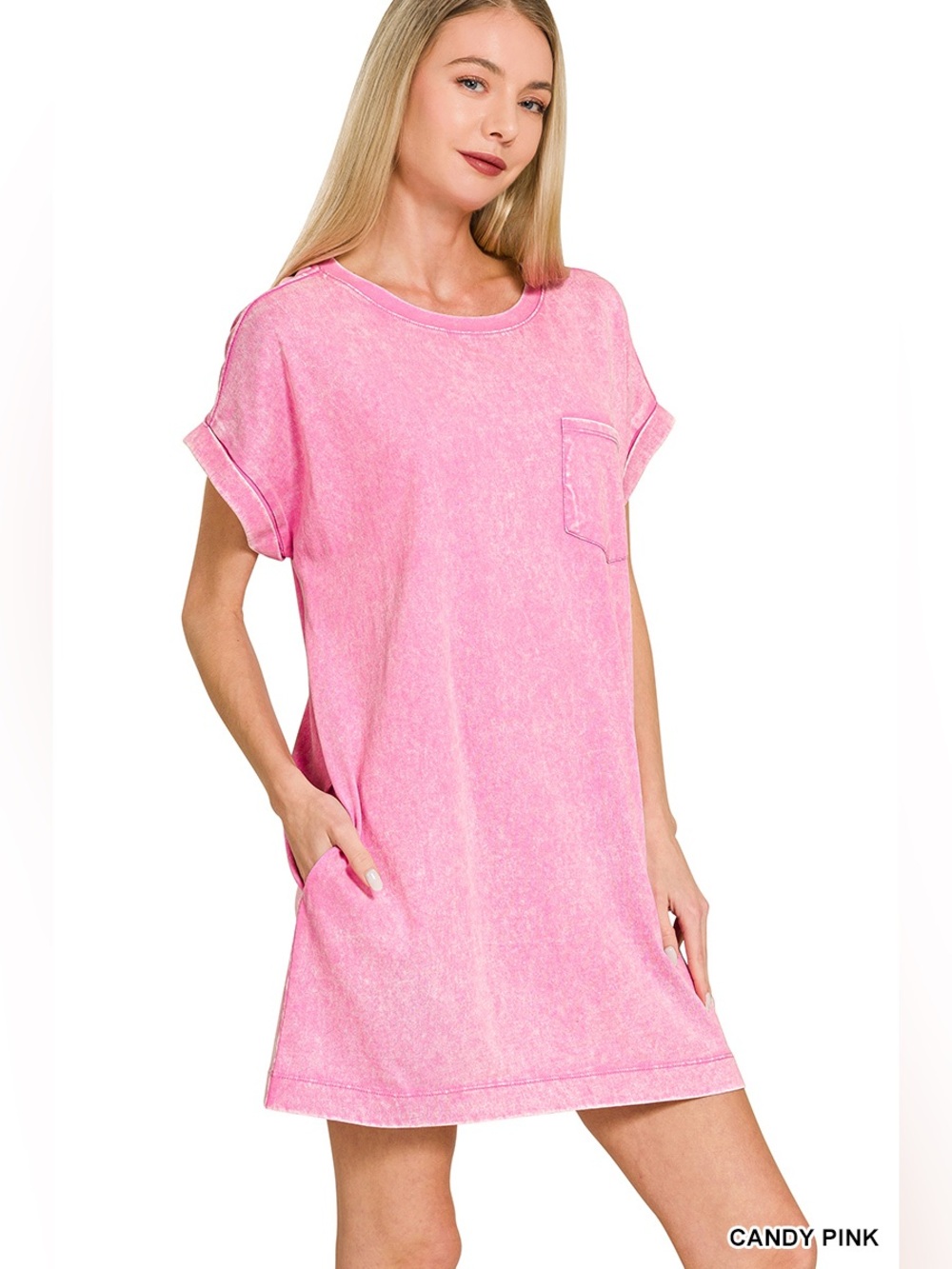 Zenana PREMIUM COTTON ACID WASHED T-SHIRTS DRESS